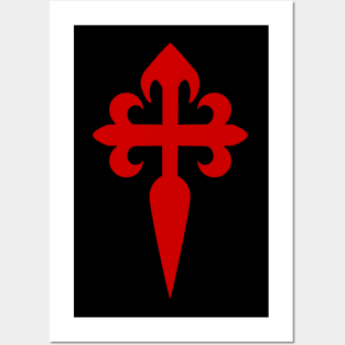 Cross of Saint James Santiago Red Cross on black background Posters and Art